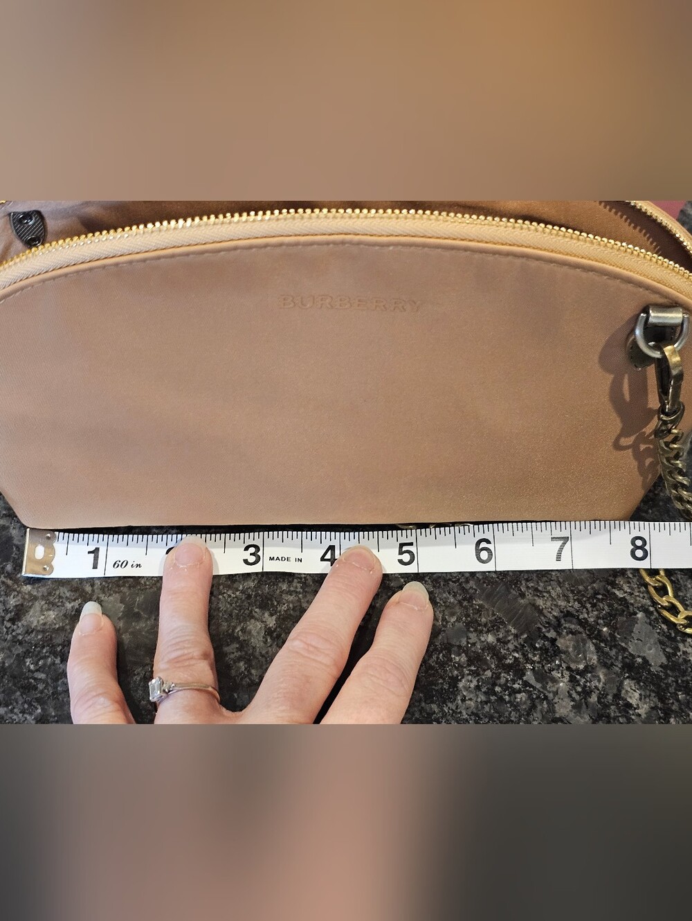 Burberry Tan Clutch with Bronze Crosbody Chain Added NWOT - Picture 10 of 14